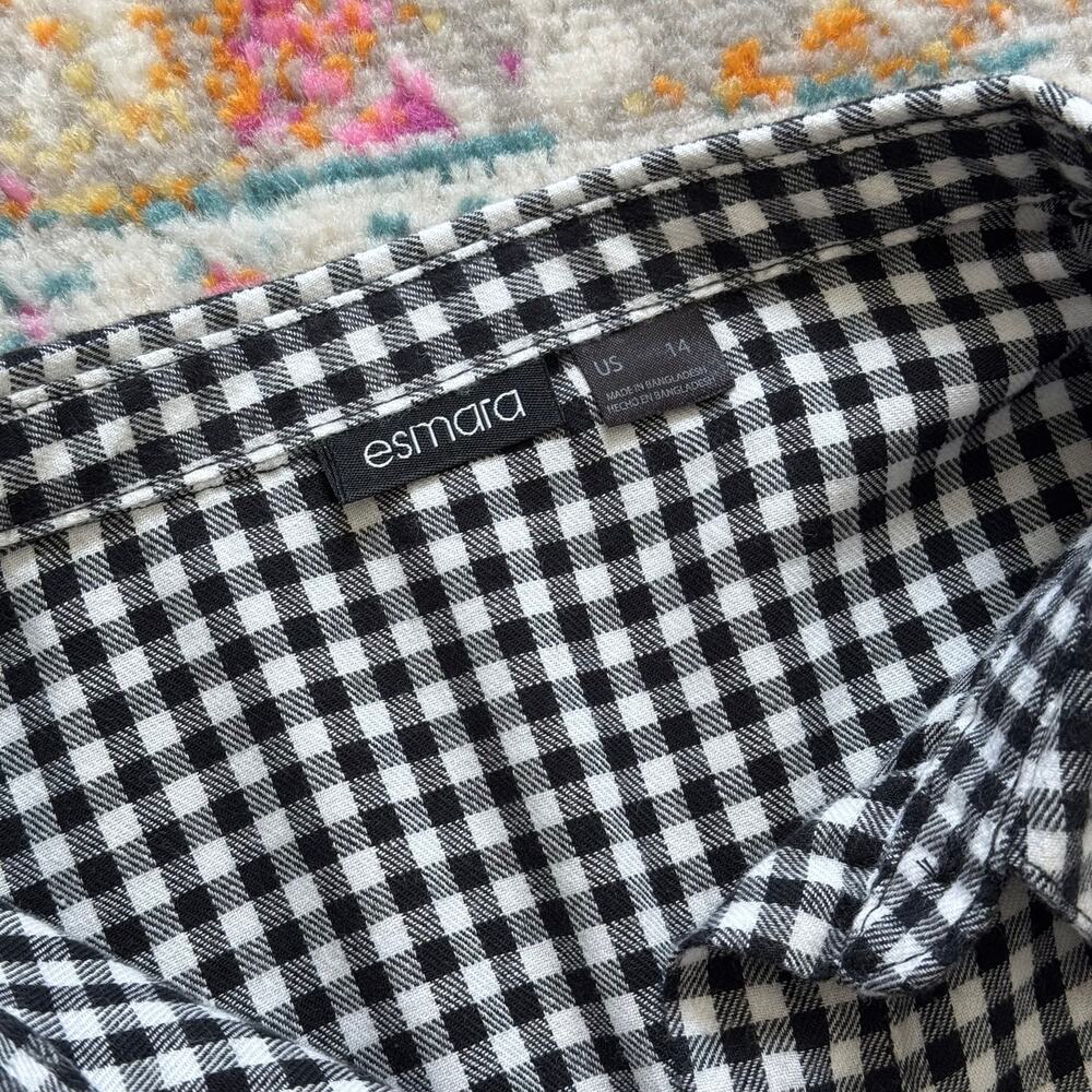 Esmara Black White Plaid Flannel Button Down Long Tunic Shirt Women’s Size 14 - Picture 7 of 9
